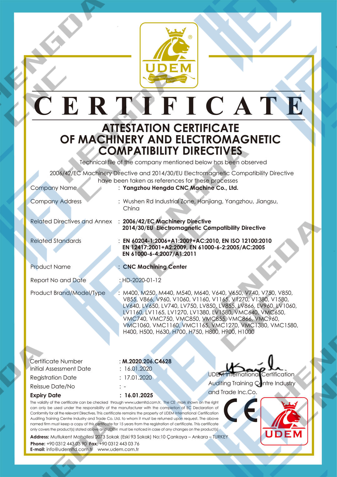 Congratulations on CE Certification for CNC Machining Center